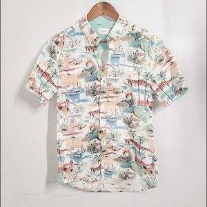 7 Diamonds Hawaiian Shirt Men Size Medium Cream 100% Cotton Button Down